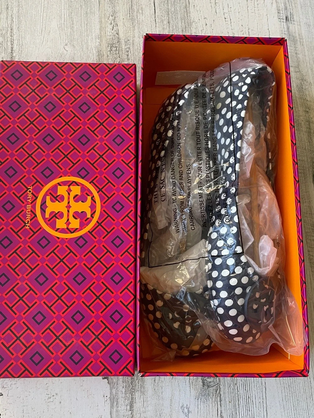 Tory Burch Navy Polka Dot Reva Ballet Flat 8.5 Nautical Dots Leather EUC